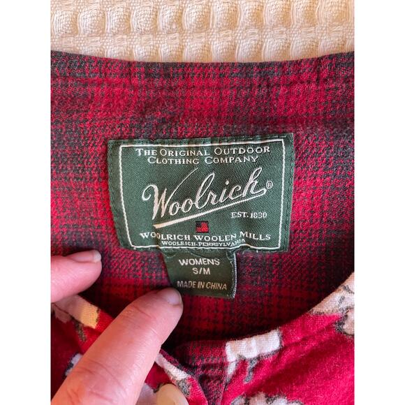 Woolrich Cozy Cotton Sheep Print Red Long Sleeve Night Sleep Dress Shirt Sz S/M - Picture 4 of 11